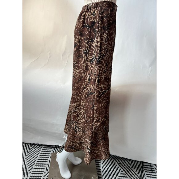Sag Harbor Brown Floral Midi Skirt With Flared Hem S Polyester Elastic Waist - Picture 2 of 16
